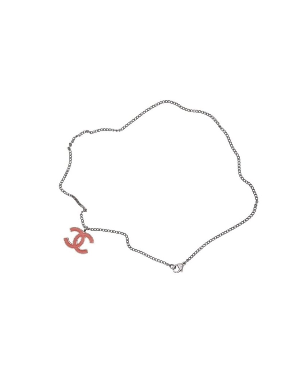 Chanel CC Logo Necklace Silver Orange Metal
